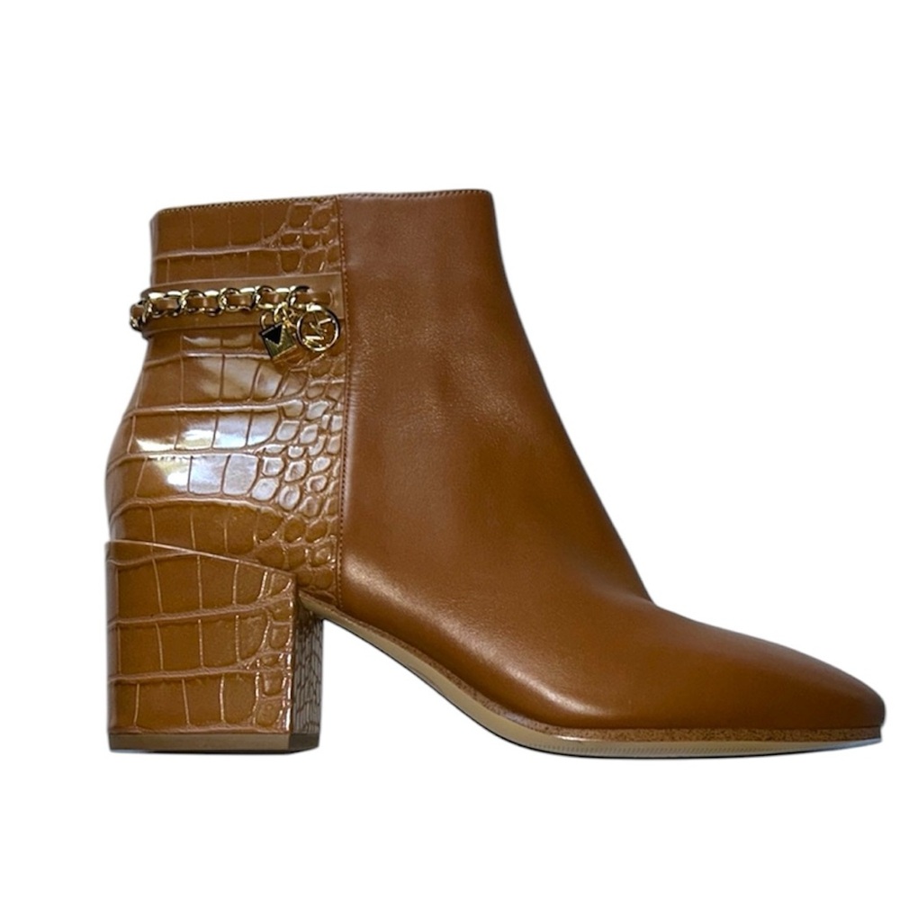 Michael Kors Alane Chestnut Brown Croc Embossed Leather Ankle Boots - Picture 3 of 15